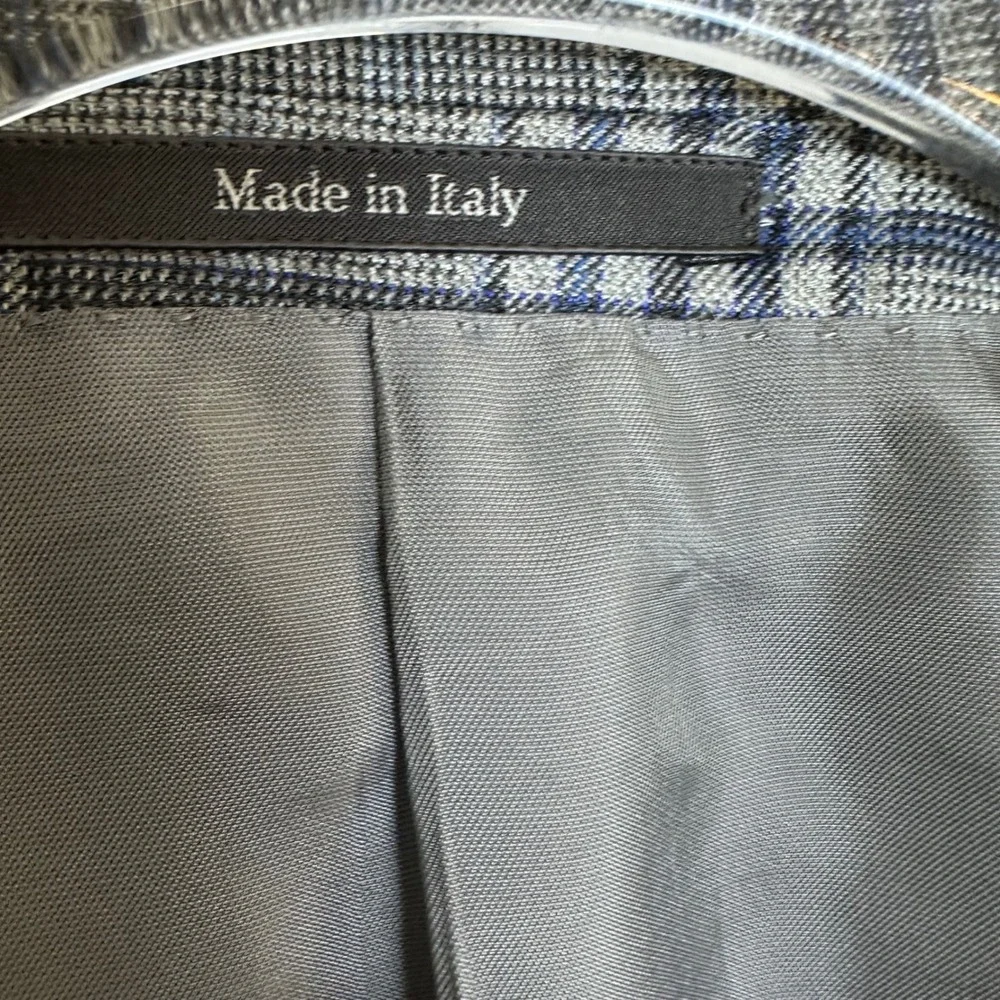 Ermenegildo Zegna Cashmere Silk Sport Coat Grey Blue Plaid Blazer Italy 44R US